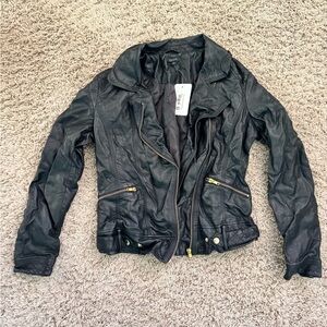 Francesca’s black crinkle leather jacket